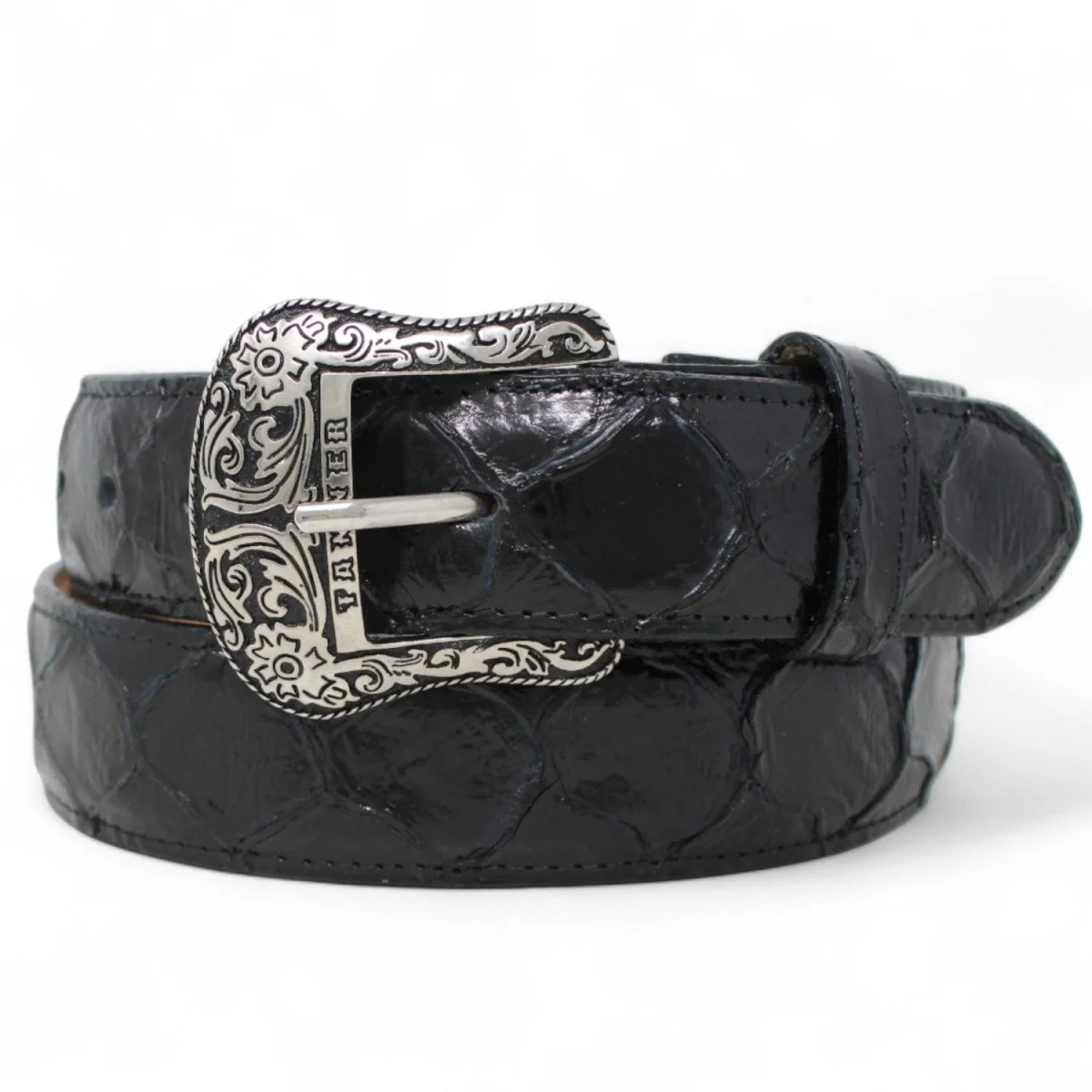 Cinturón de Piel Genuina con Estampado de Pirarucu y Hebilla Metálica Texas Negro - Imagen 2