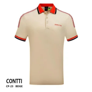CONTTI Men's Cotton Contrast Striped Logo Polo Shirt