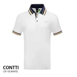 CONTTI Men's Cotton Contrast Striped Logo Polo Shirt