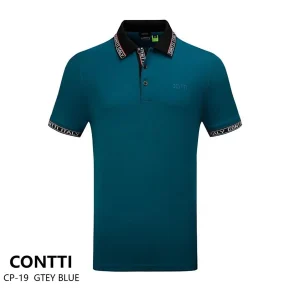 CONTTI Men's Cotton Striped Logo Polo Shirt