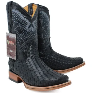 Men's Petatillo Woven Bulldog Square Toe Boots - Black