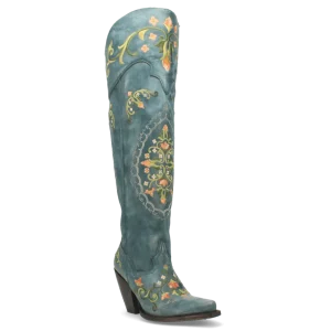 Dan Post Women's Flower Child Snip Toe Leather Tall Boots - Turquoise