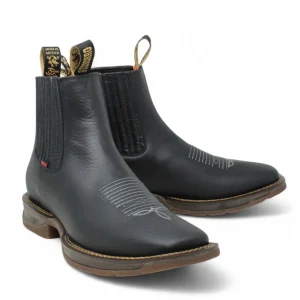 El Besserro Men's Square Toe Leather Ankle Boots Black