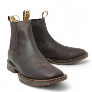 El Besserro Men's Square Toe Leather Ankle Boots Brown