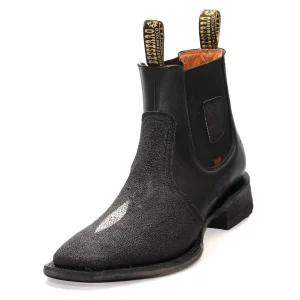 El Besserro Square Toe Print Stingray Ankle Boots Black
