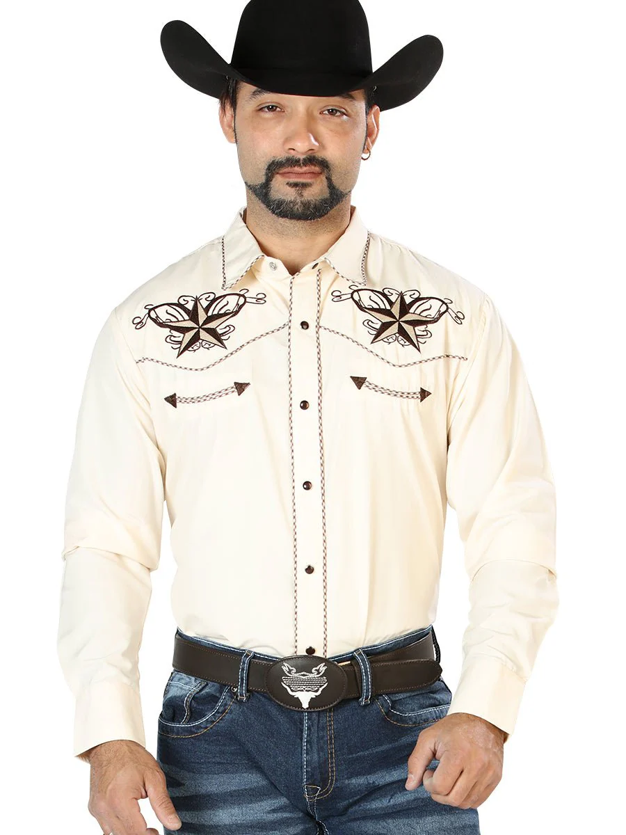 El General Embroidery Western Shirt Beige/Black 126684 - Imagen 2