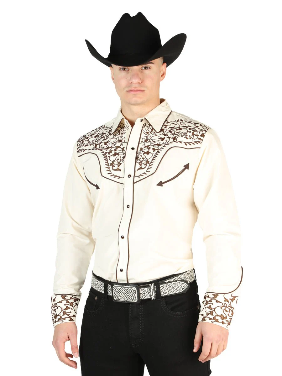 El General Embroidery Western Shirt Beige/Black 44196 - Imagen 2