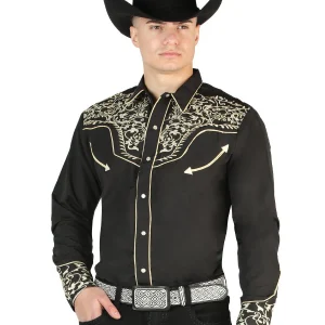 El General Embroidery Western Shirt Black/Gold 44195