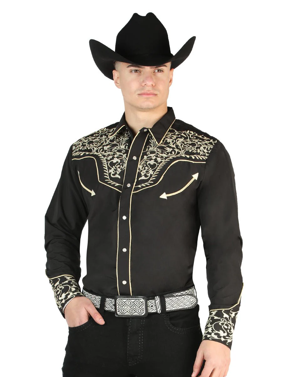 El General Embroidery Western Shirt Black/Gold 44195 - Imagen 2