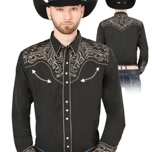 El General Embroidery Western Shirt Black/Gold 44198