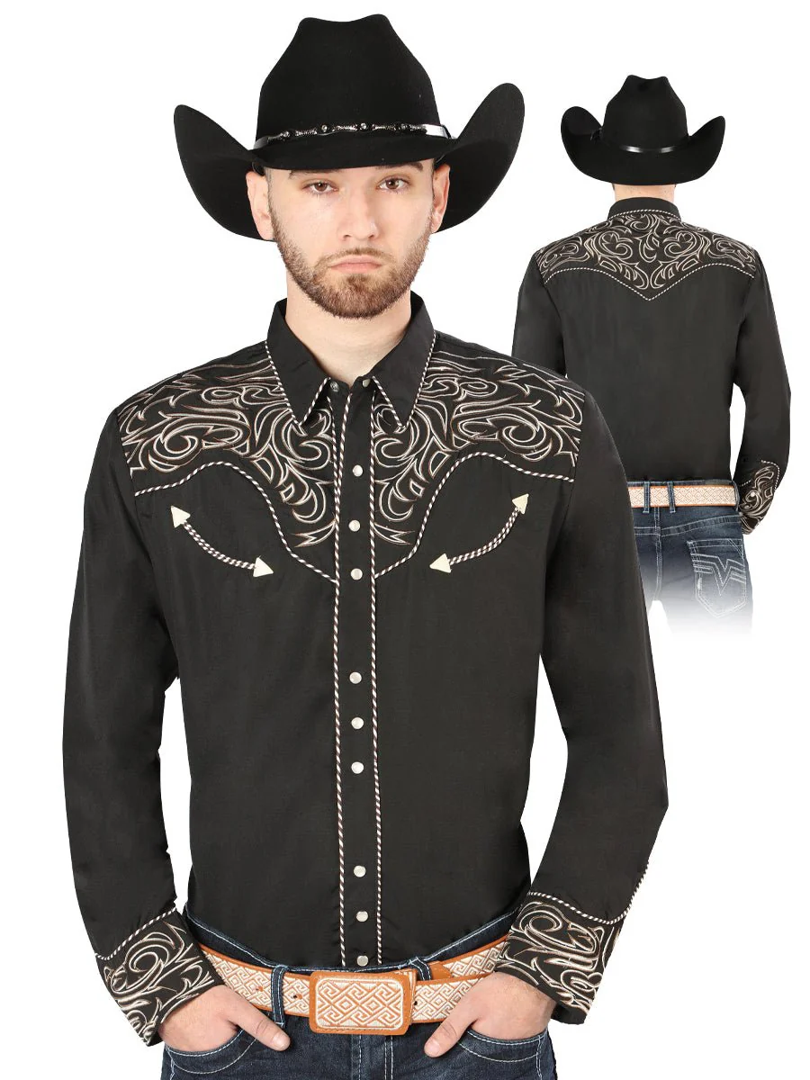 El General Embroidery Western Shirt Black/Gold 44198 - Imagen 2