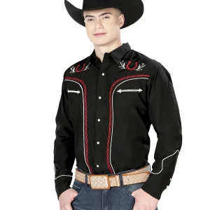 El General Embroidery Western Shirt Black/Red 43293