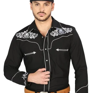 El General Embroidery Western Shirt Black/White 40987