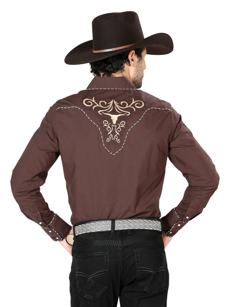 El General Embroidery Western Shirt Brown/Gold 42891 - Imagen 3