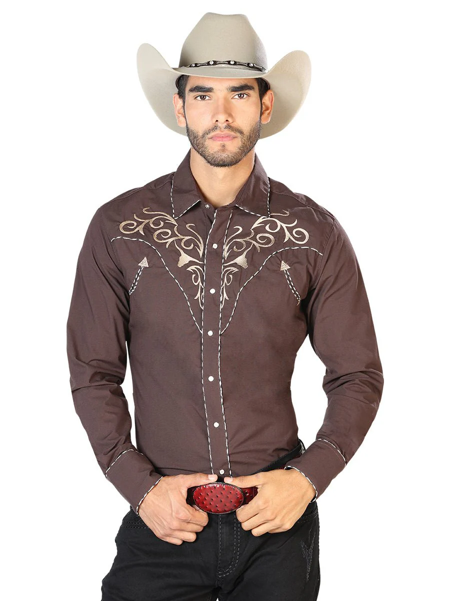 El General Embroidery Western Shirt Brown/Gold 42891 - Imagen 2