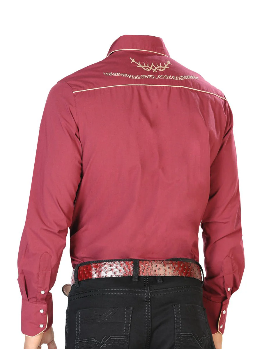 El General Embroidery Western Shirt Burgandy/Gold 42951 - Imagen 3