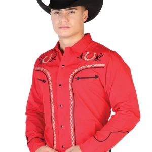 El General Embroidery Western Shirt Red/Black 43294
