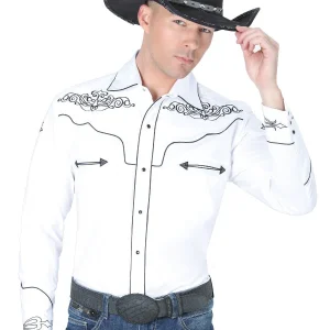 El General Embroidery Western Shirt White/Black 40984