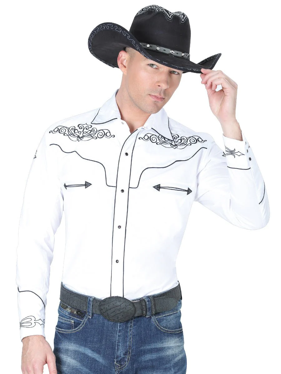 El General Embroidery Western Shirt White/Black 40984 - Imagen 2