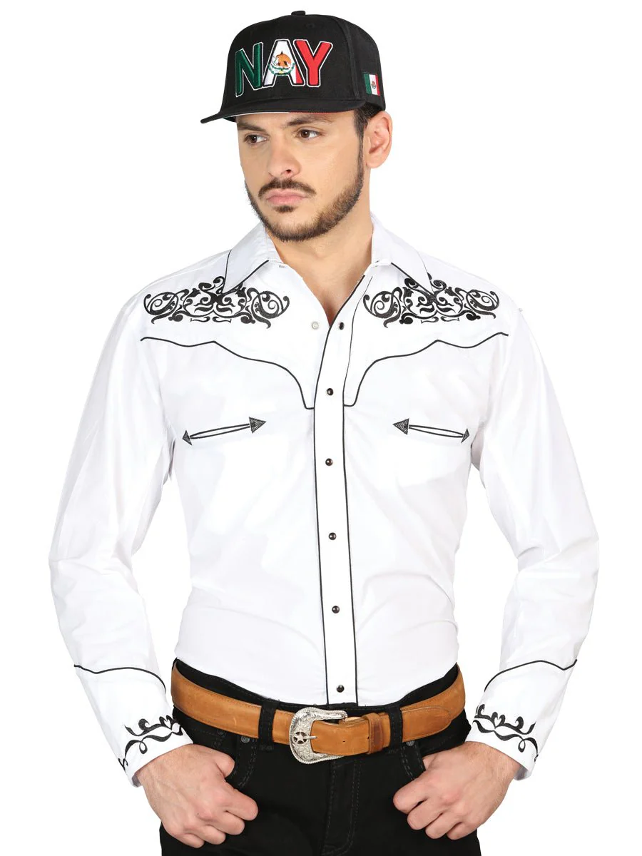 El General Embroidery Western Shirt White/Black 40988 - Imagen 2