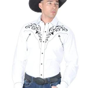 El General Embroidery Western Shirt White/Black 41004
