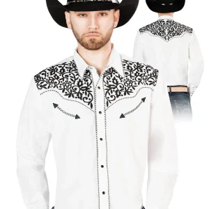 El General Embroidery Western Shirt White/Black 44194