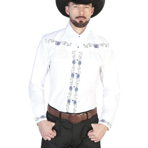 El General Embroidery Western Shirt White/Blue 42938
