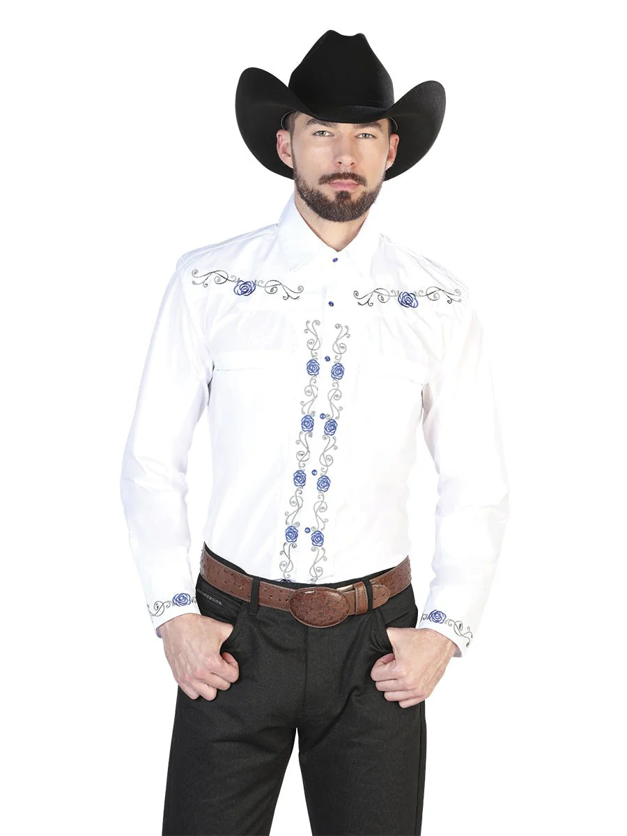 El General Embroidery Western Shirt White/Blue 42938 - Imagen 2