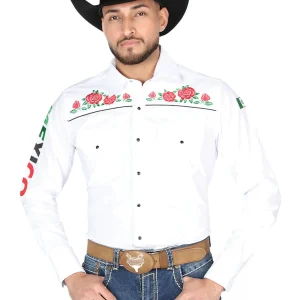 El General Embroidery Western Shirt White/Roses 44294
