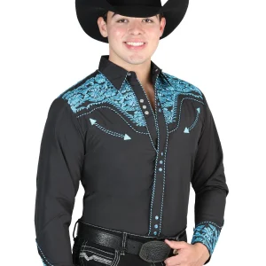 El Señor De Los Cielos Embroidery Shirt Black/Blue 44337