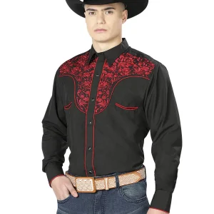 El Señor de los Cielos Embroidery Shirt Black/Red 43297