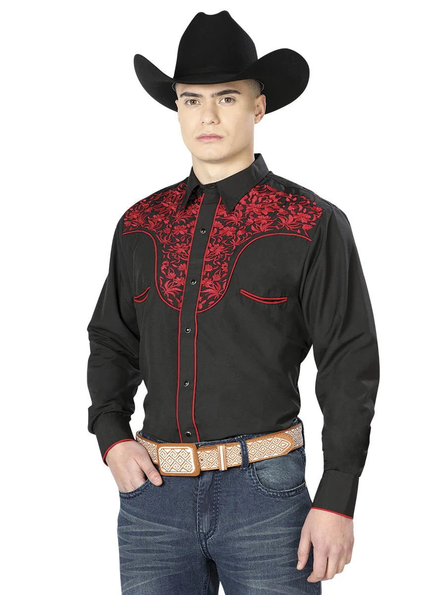 El Señor de los Cielos Embroidery Shirt Black/Red 43297 - Imagen 2