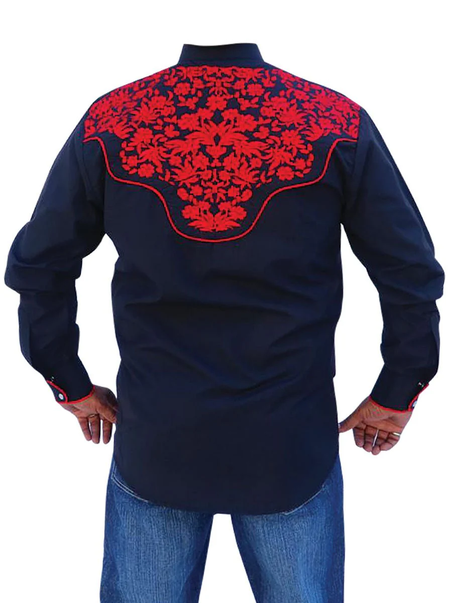 El Señor de los Cielos Embroidery Shirt Black/Red 43297 - Imagen 3