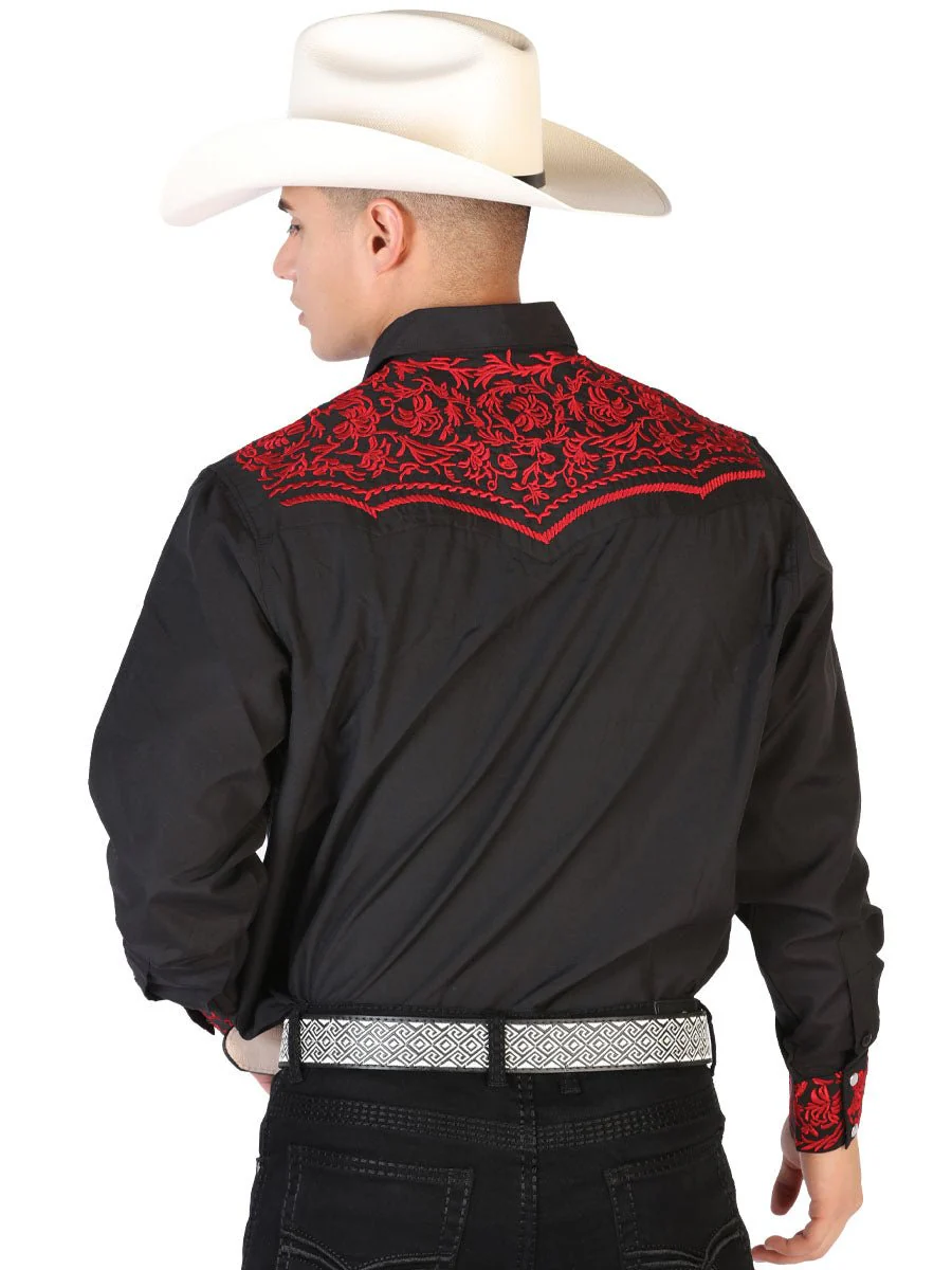 El Señor de los Cielos Embroidery Shirt Black/Red 43301 - Imagen 3
