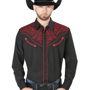 El Señor de los Cielos Embroidery Shirt Black/Red 44187