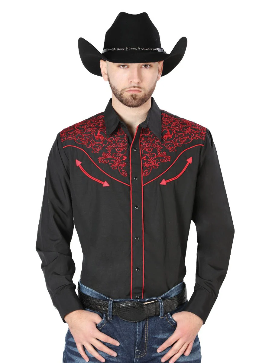 El Señor de los Cielos Embroidery Shirt Black/Red 44187 - Imagen 2