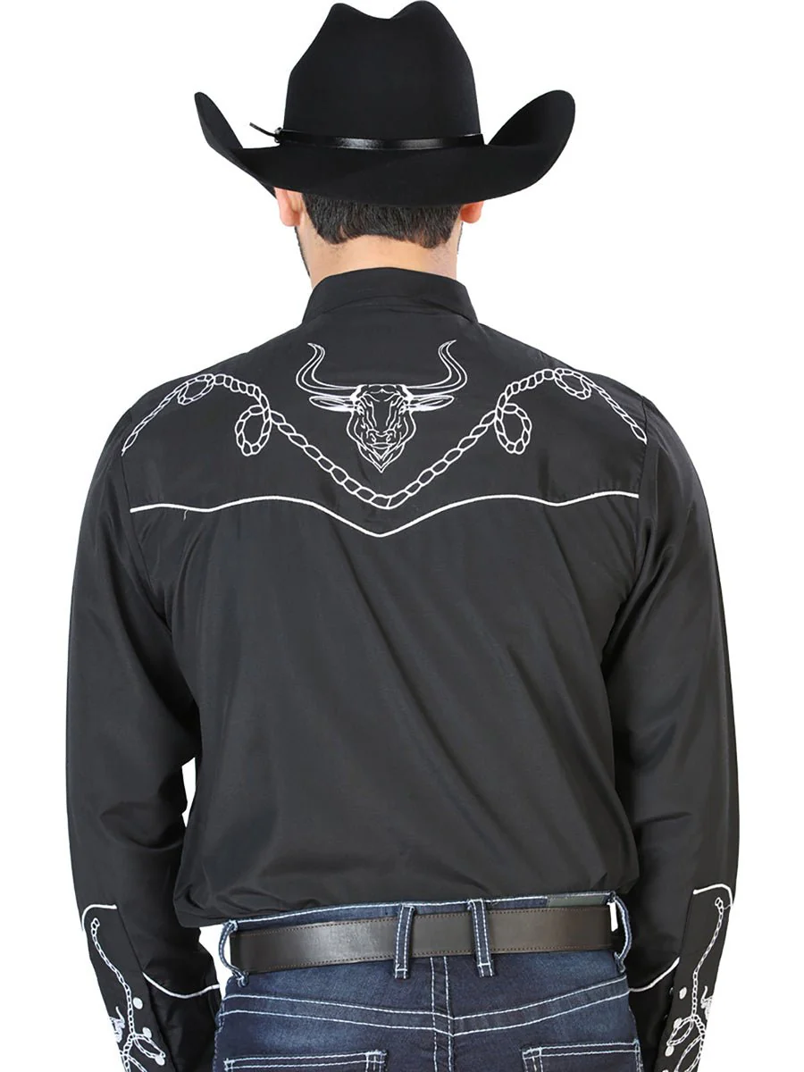 El Señor de los Cielos Embroidery Shirt Black/White 126711 - Imagen 3