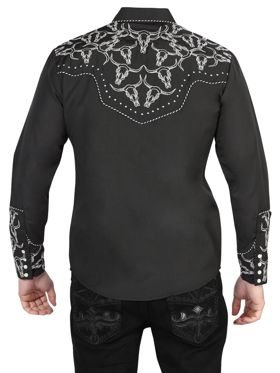 El Señor De Los Cielos Embroidery Shirt Black/White 44340 - Imagen 3