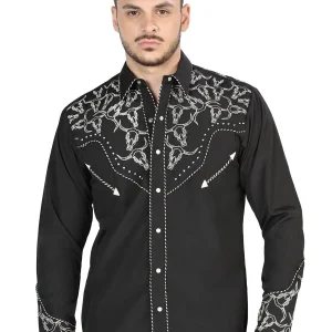 El Señor De Los Cielos Embroidery Shirt Black/White 44340