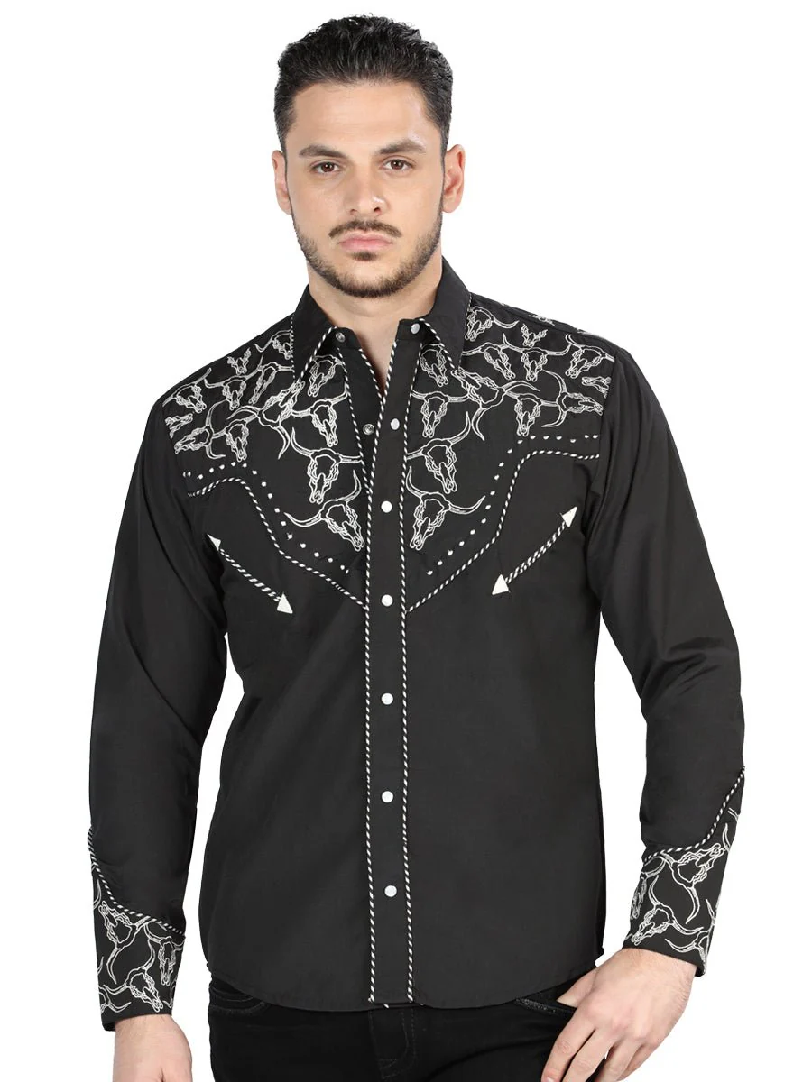 El Señor De Los Cielos Embroidery Shirt Black/White 44340 - Imagen 2