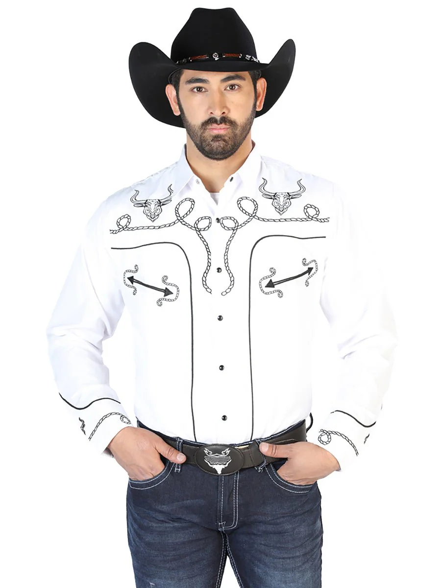 El Señor de los Cielos Embroidery Shirt White/Black 126712 - Imagen 2