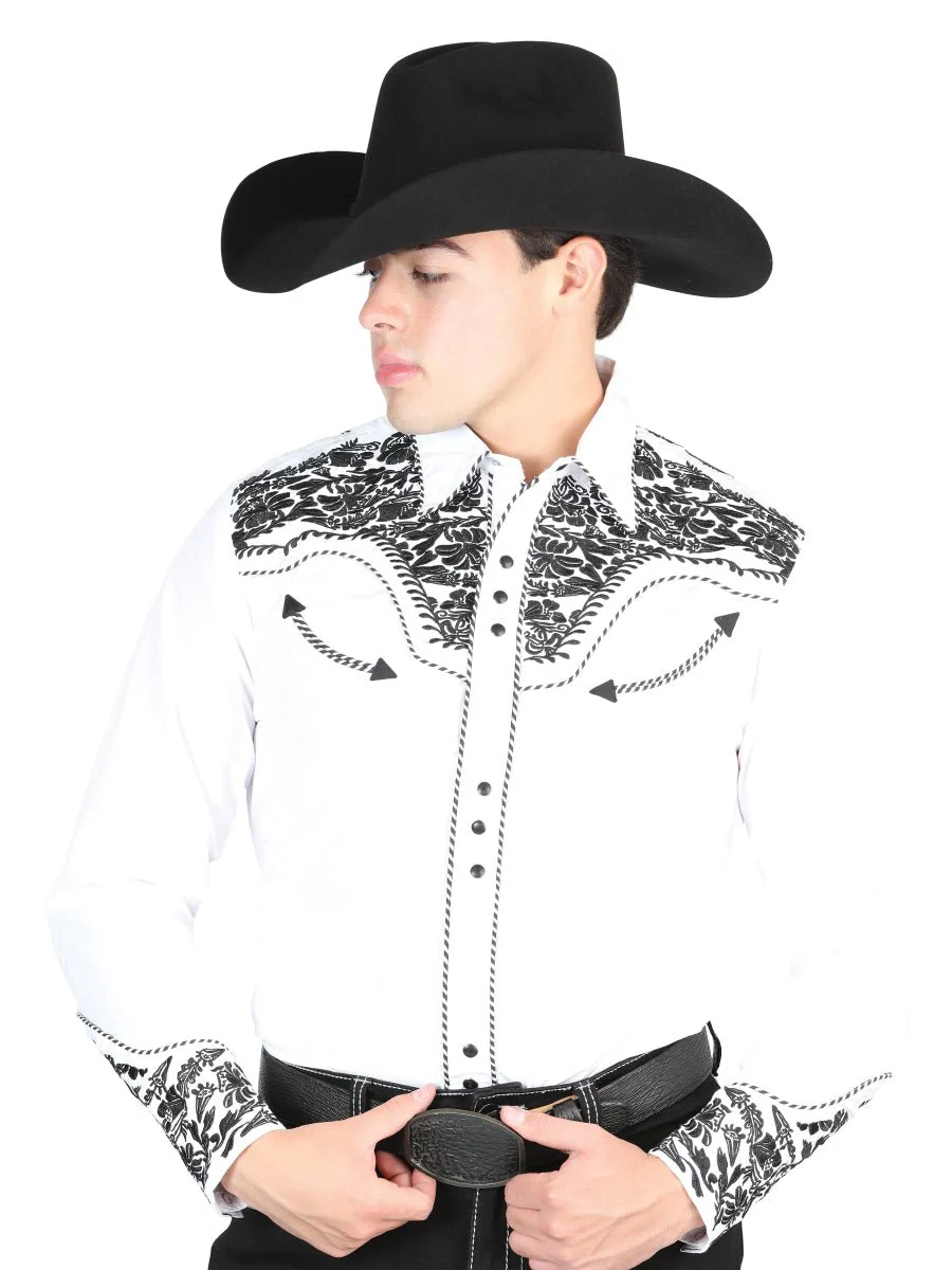 El Señor De Los Cielos Embroidery Shirt White/Black 44334 - Imagen 2