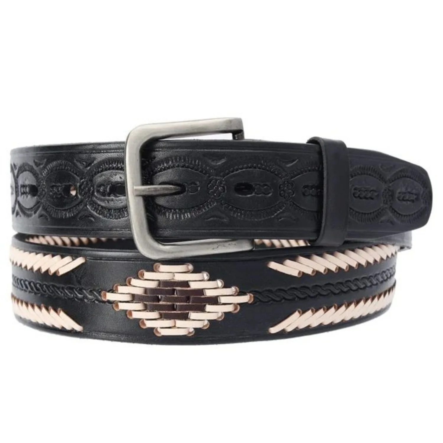Embossed Oil Tan Leather Belt Black - Imagen 2