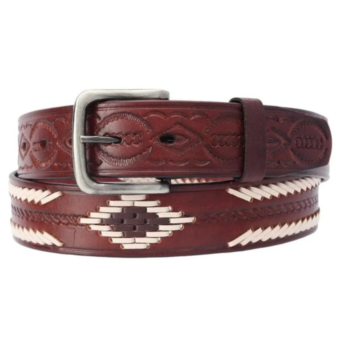 Embossed Oil Tan Leather Belt Black - Imagen 3