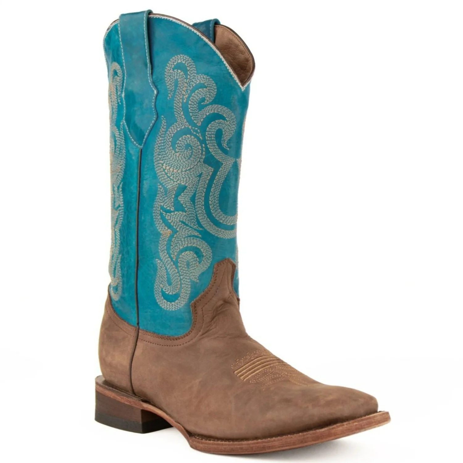 Ferrini Men's Hunter Square Toe Boots Handcrafted - Chocolate/Turquoise 1269350