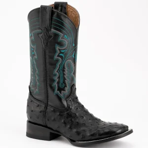 Ferrini Men's Colt Full Quill Ostrich Square Toe Boots Handcrafted - Black  1019304