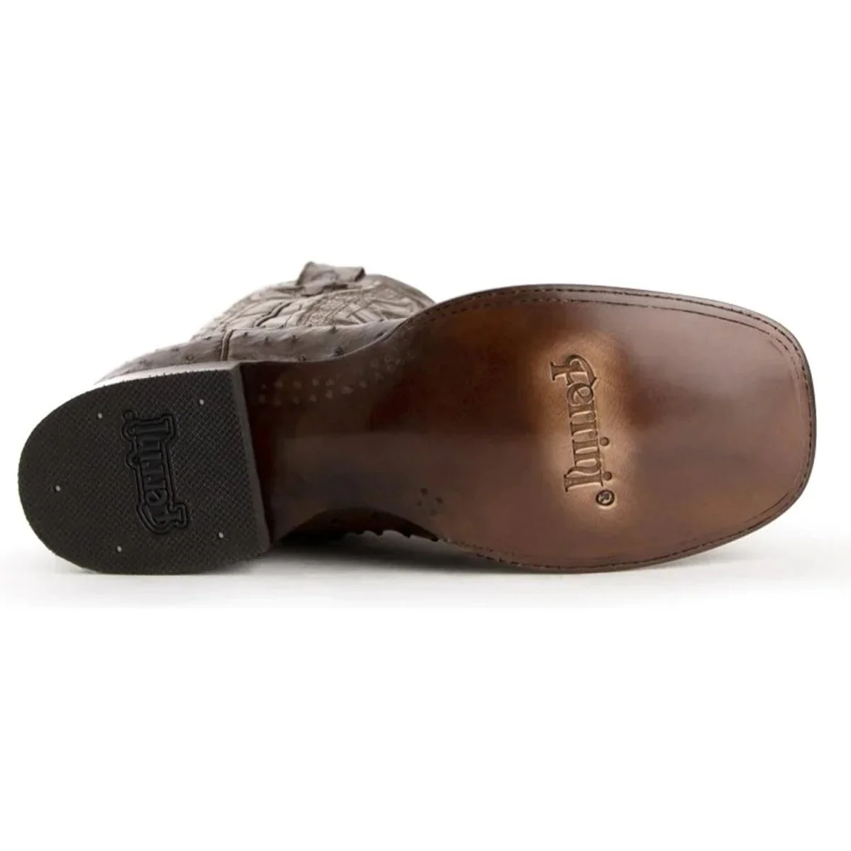 Ferrini Men's Colt Full Quill Ostrich Square Toe Boots Handcrafted - Chocolate 1019309 - Imagen 6