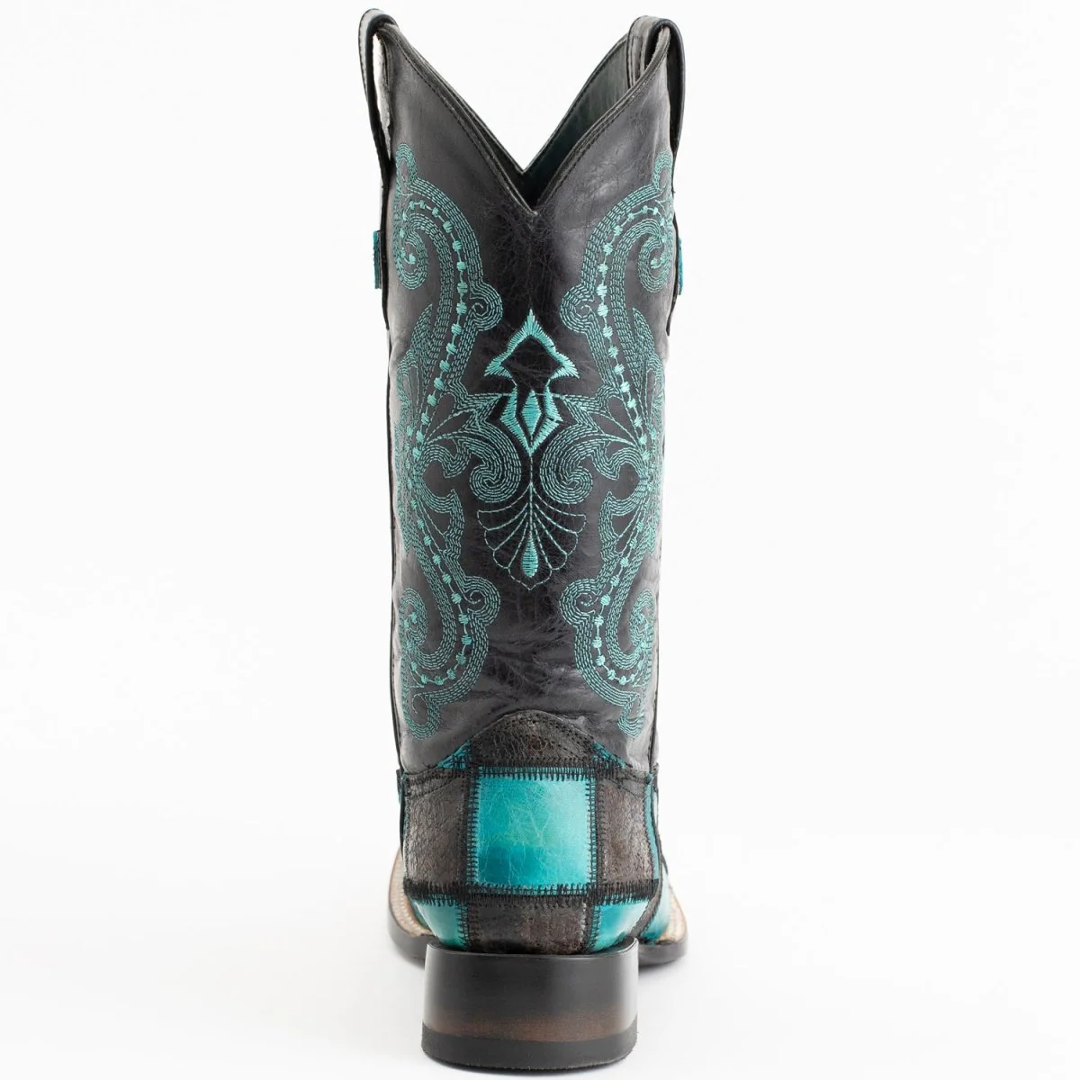 Ferrini Men's Patchwork Square Toe Boots Handcrafted - Black/Teal 1139350 - Imagen 6