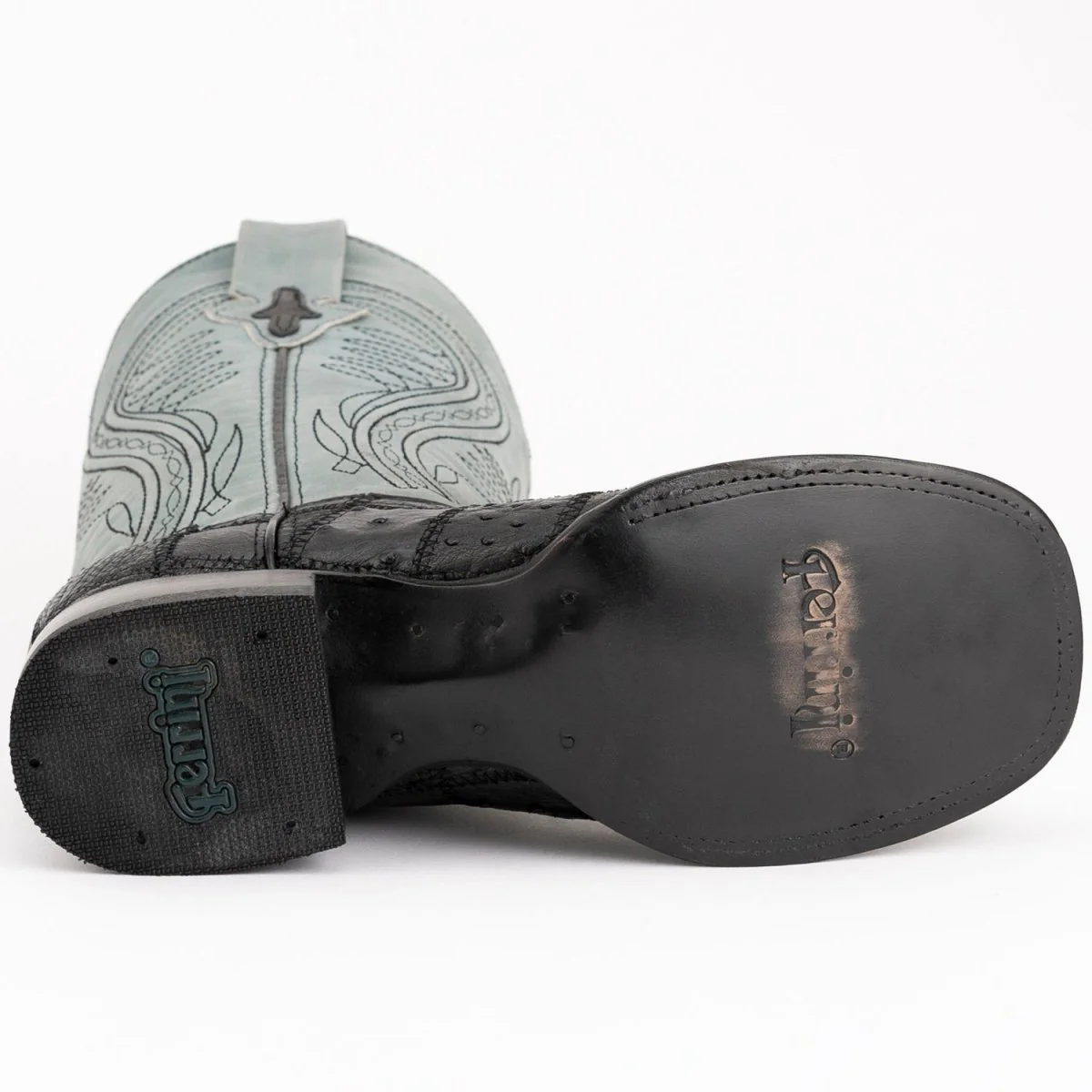 Ferrini Men's Pinto Patch Ostrich Square Toe Boots Handcrafted - Black 1069304 - Imagen 7