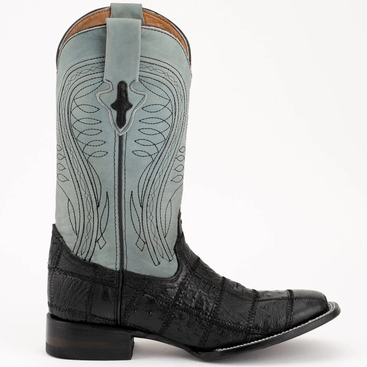 Ferrini Men's Pinto Patch Ostrich Square Toe Boots Handcrafted - Black 1069304 - Imagen 4